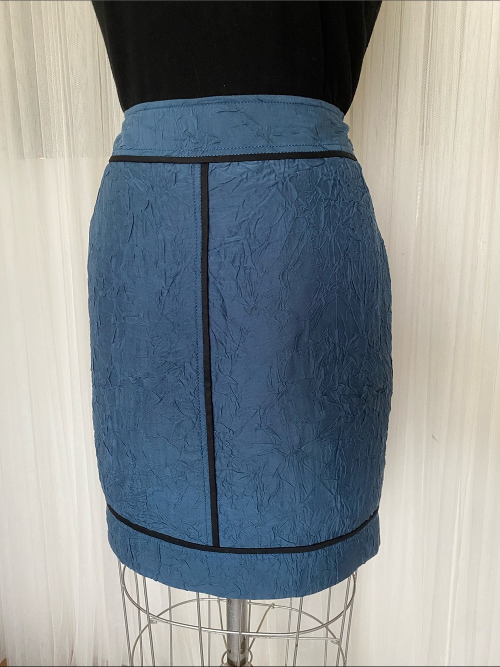 RACHEL Rachel Roy Teal-Blue Textured Pencil Skirt with Black Trim Size 10